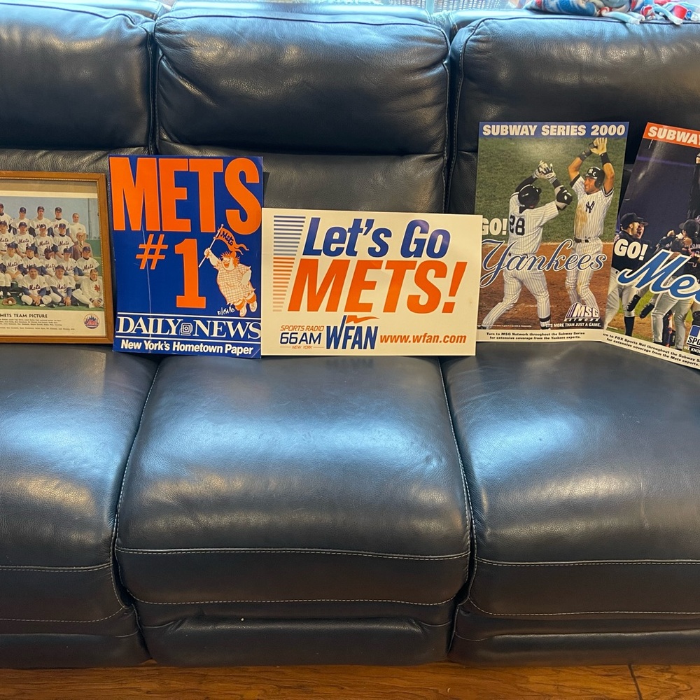 REAL VINTAGE Mets and Yankees posters and 1969 program photo of team !